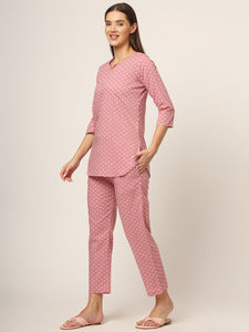 Divena Pink Floral Print Cotton Regular Fit Night Suit