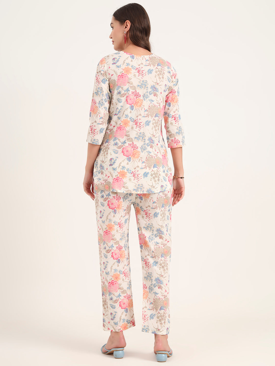 Divena White Printed Cotton Night Suit Sets