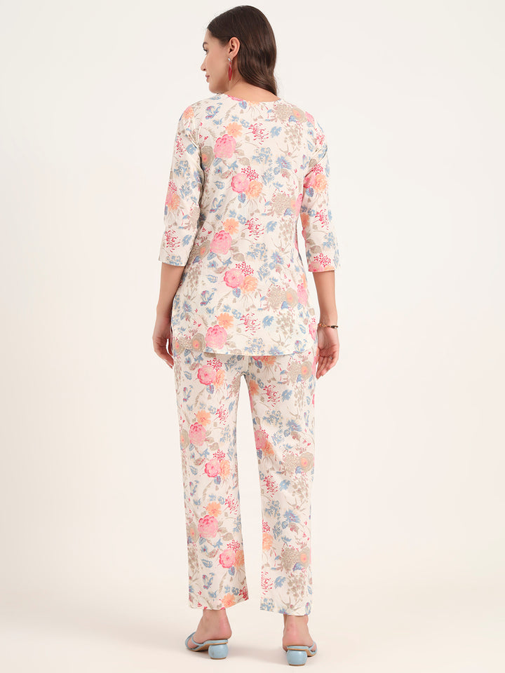 Divena White Printed Cotton Night Suit Sets
