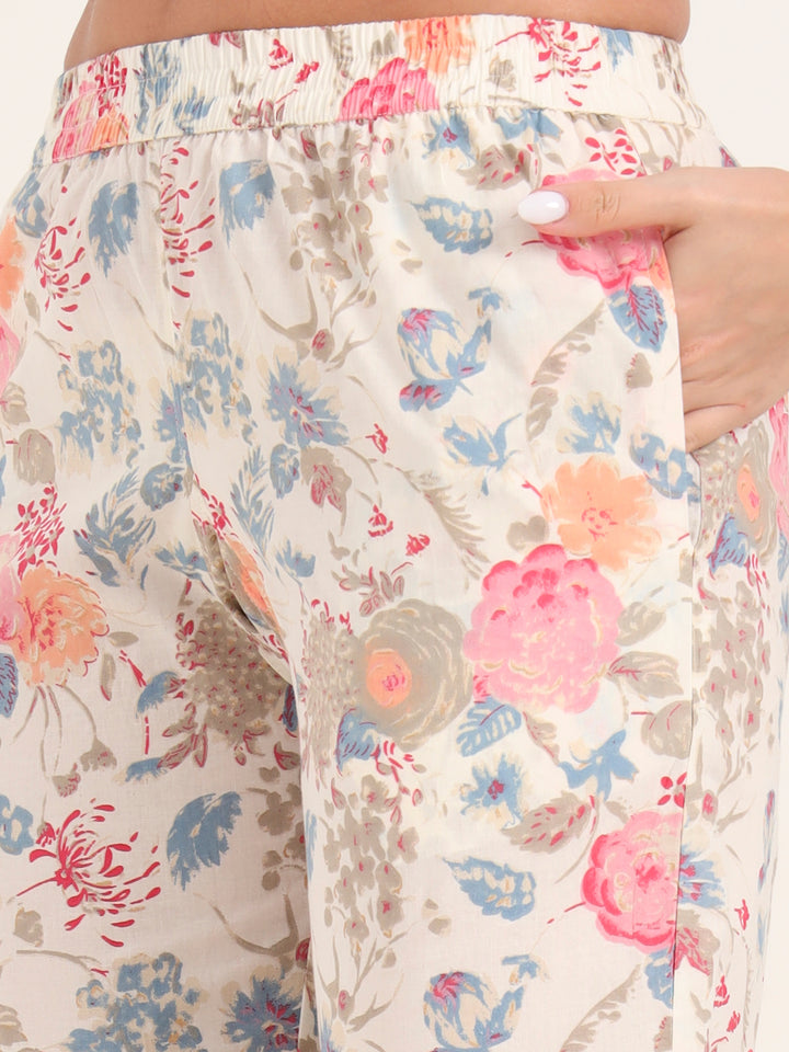 Divena White Printed Cotton Night Suit Sets