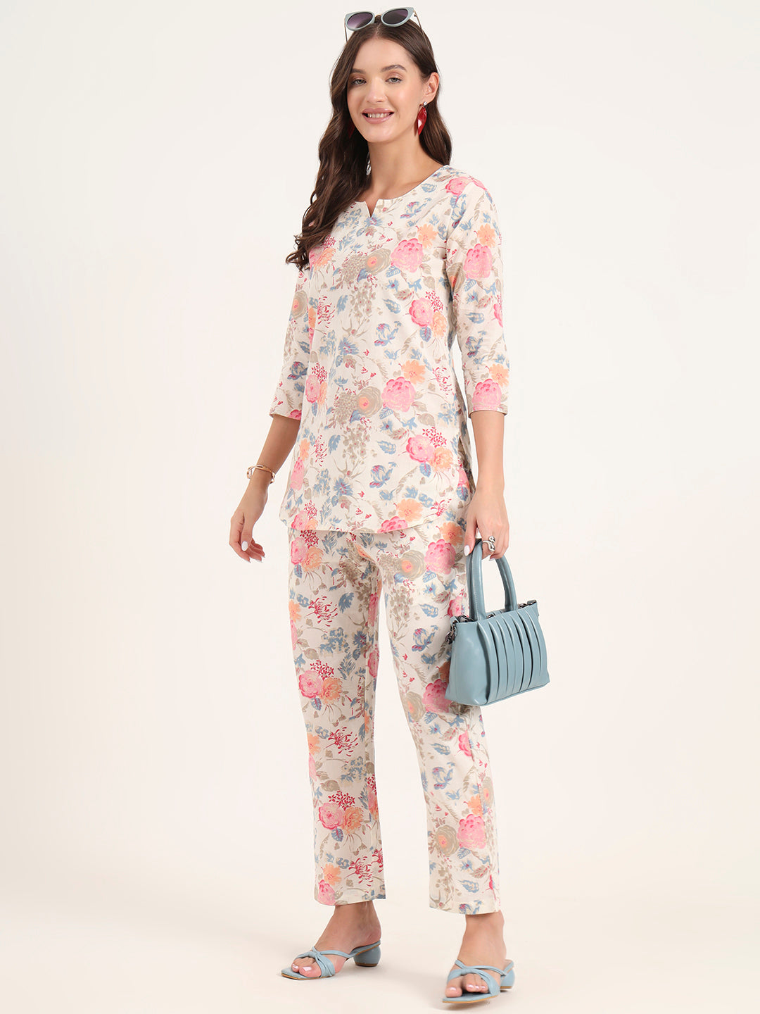 Divena White Printed Cotton Night Suit Sets