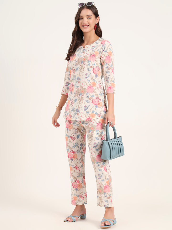 Divena White Printed Cotton Night Suit Sets