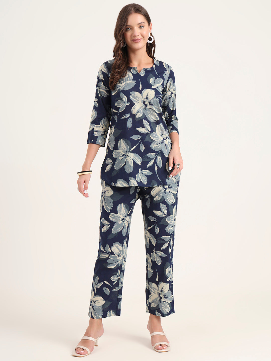 Blue Printed Cotton Night Suit Sets — view 1