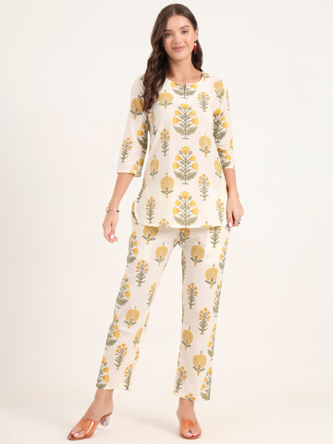 Cream Printed Cotton Night Suit Sets — view 1