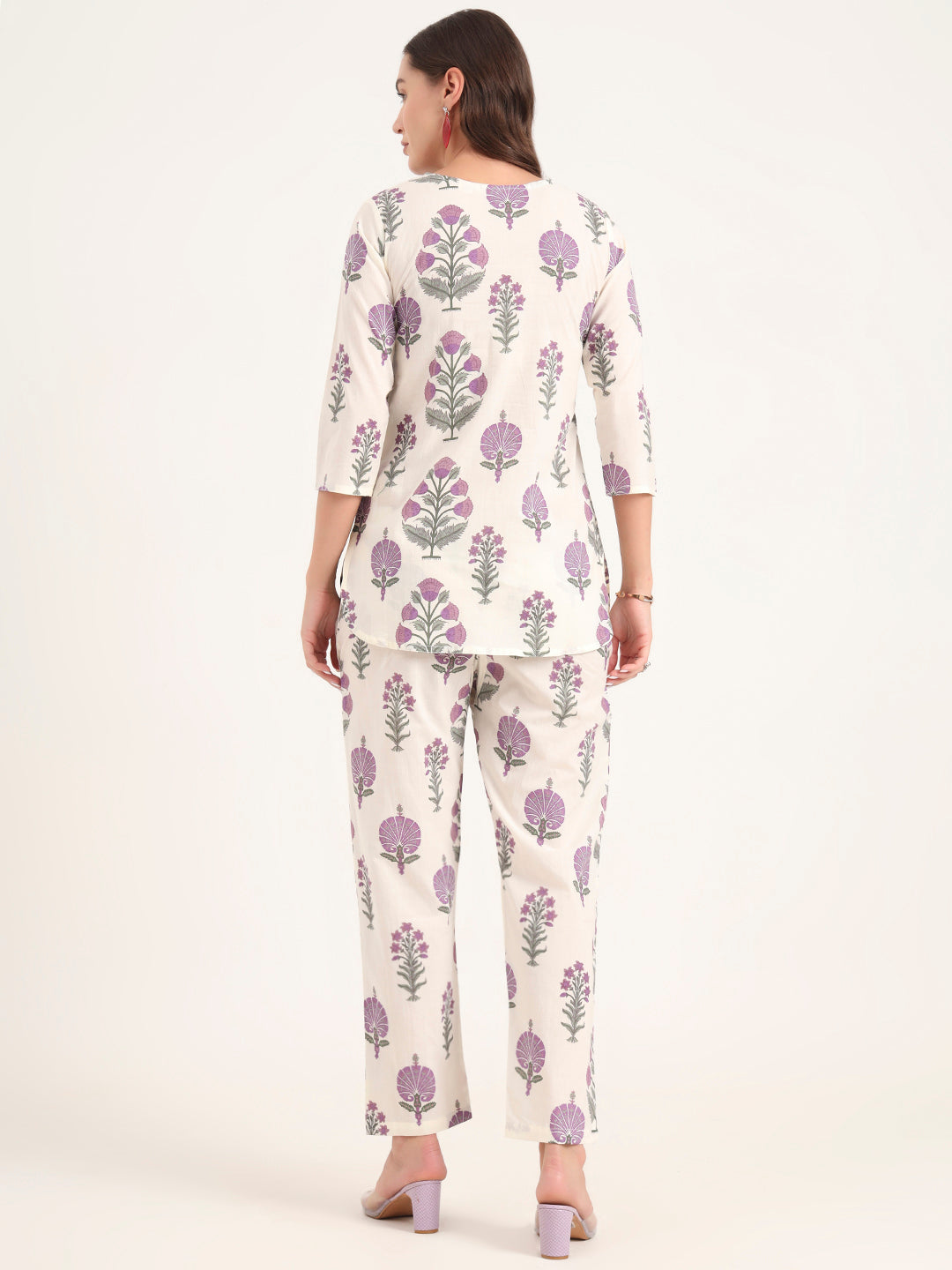 Divena Cream Printed Cotton Night Suit Sets