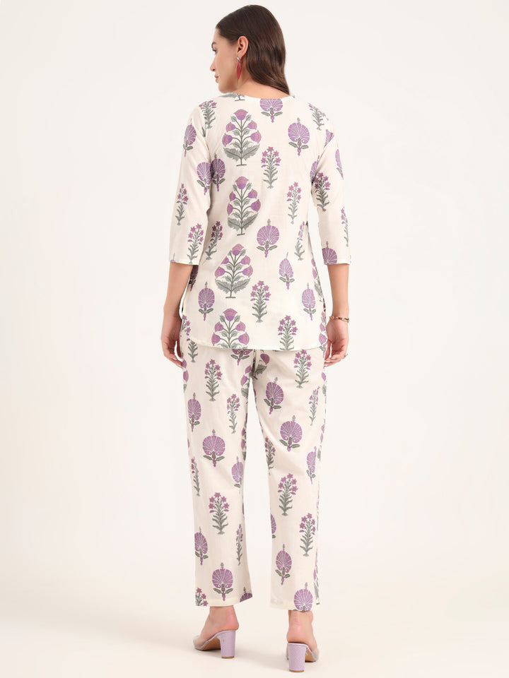 Divena Cream Printed Cotton Night Suit Sets