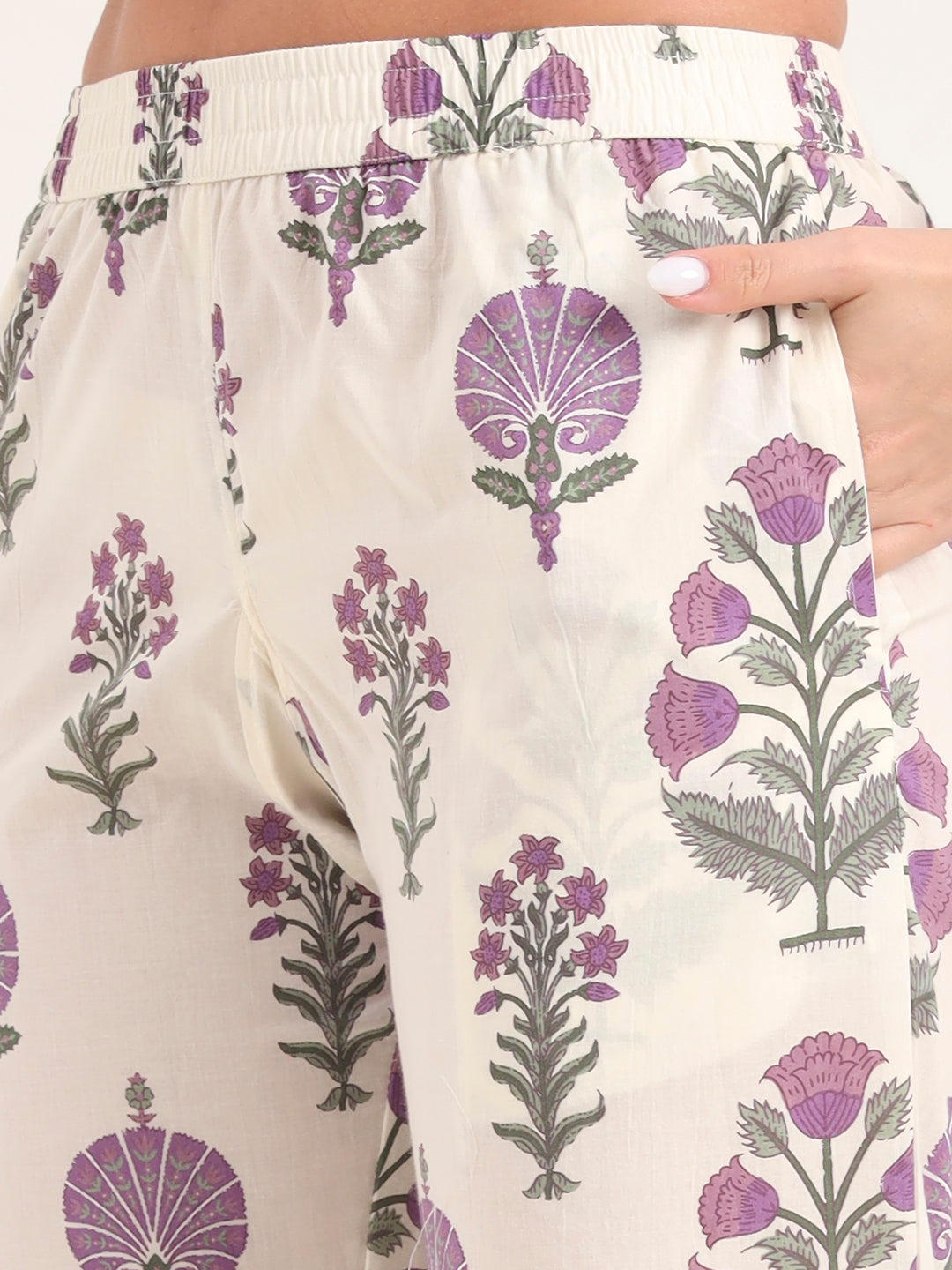 Divena Cream Printed Cotton Night Suit Sets