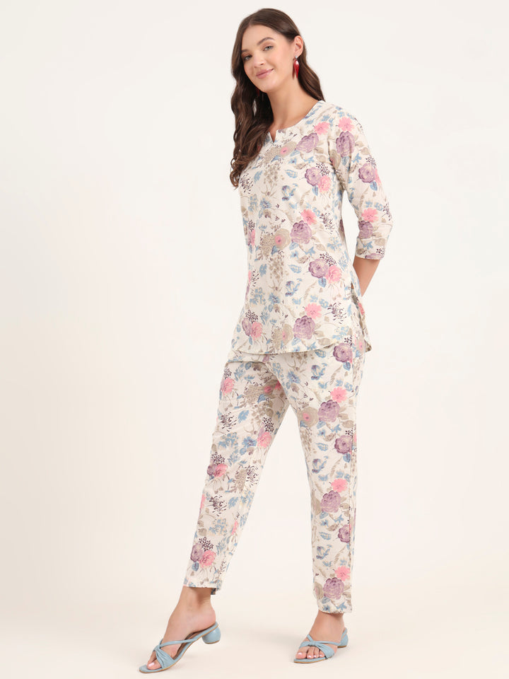 Divena Cream Printed Cotton Night Suit Sets