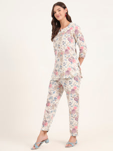 Divena Cream Printed Cotton Night Suit Sets