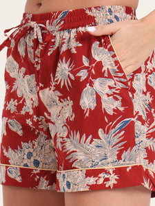 Divena Red Cotton Shirt and Shorts Night Suits