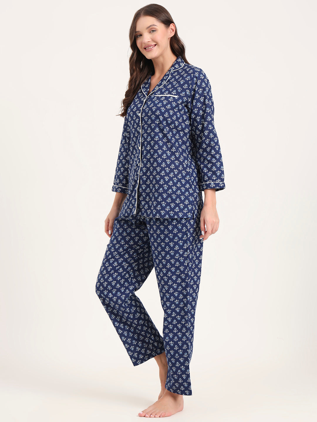 Divena Blue Cotton Printed Night Suits