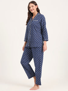 Divena Blue Cotton Printed Night Suits