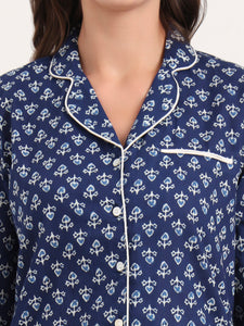 Divena Blue Cotton Printed Night Suits