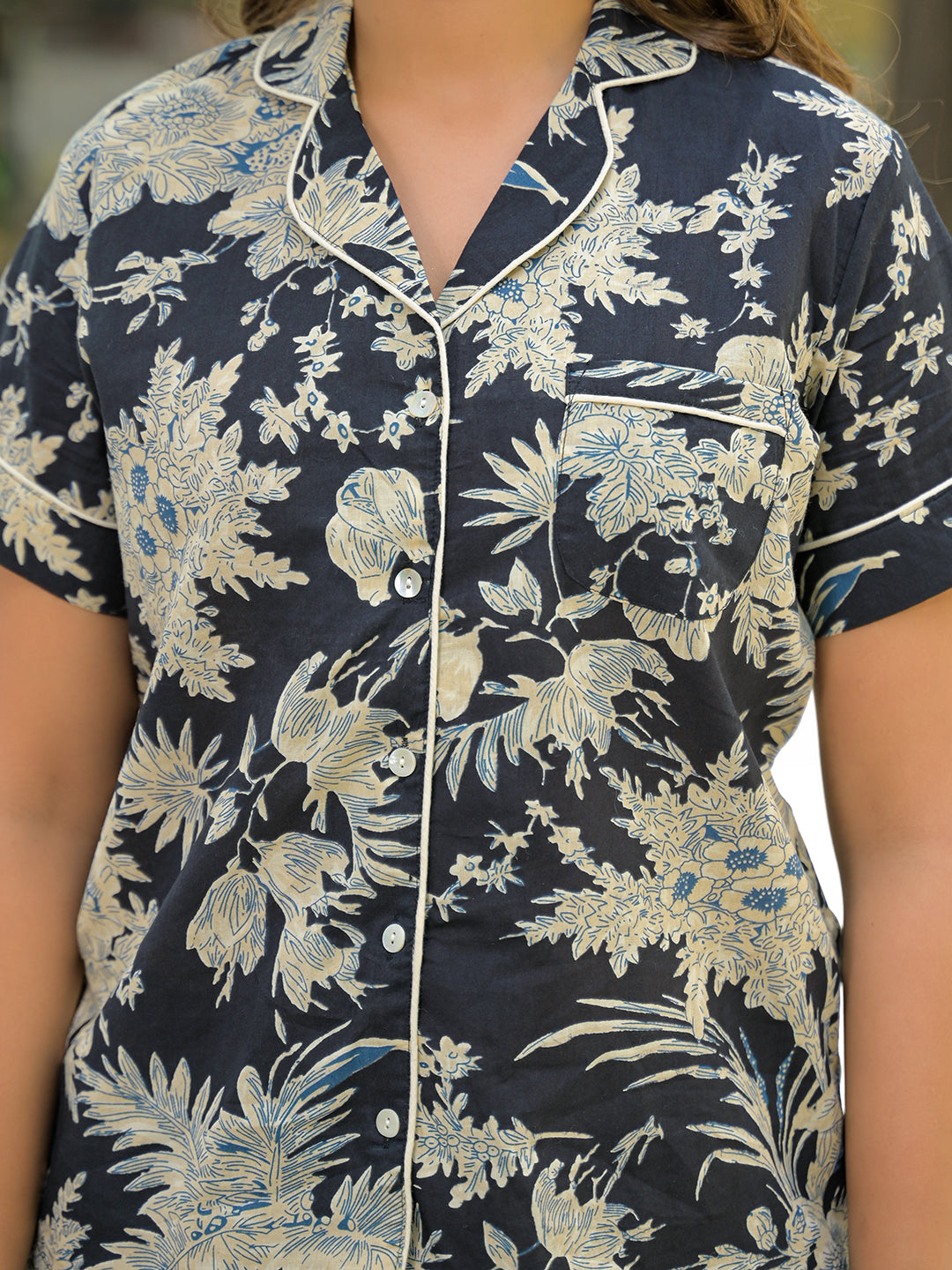 Divena Black Floral Print Cotton Night Suits