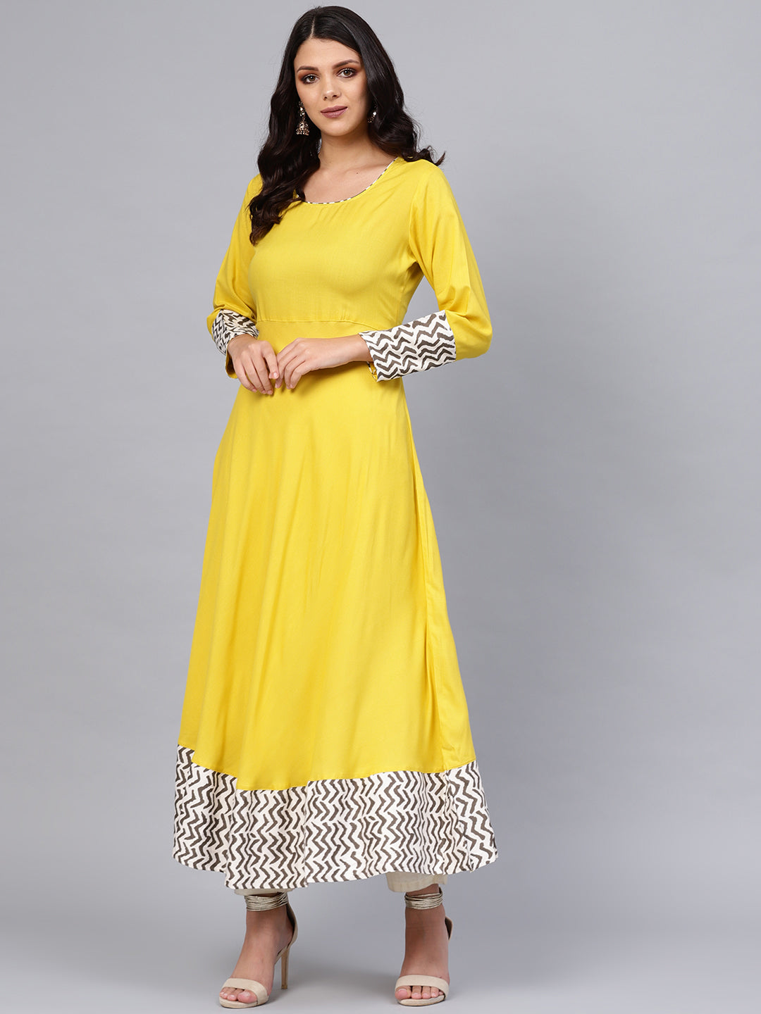 Divena Solid Mustard Yellow Rayon Anarkali
