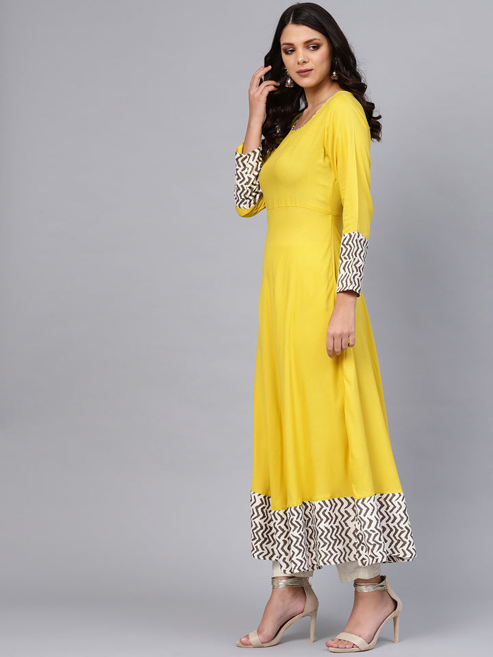 Divena Solid Mustard Yellow Rayon Anarkali