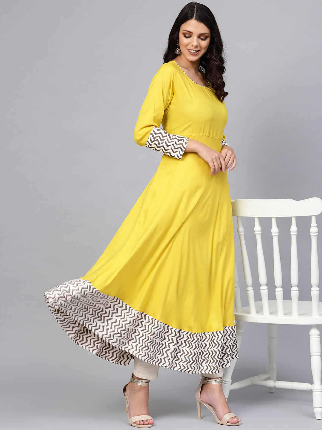 Solid Mustard Yellow Rayon Anarkali — view 1