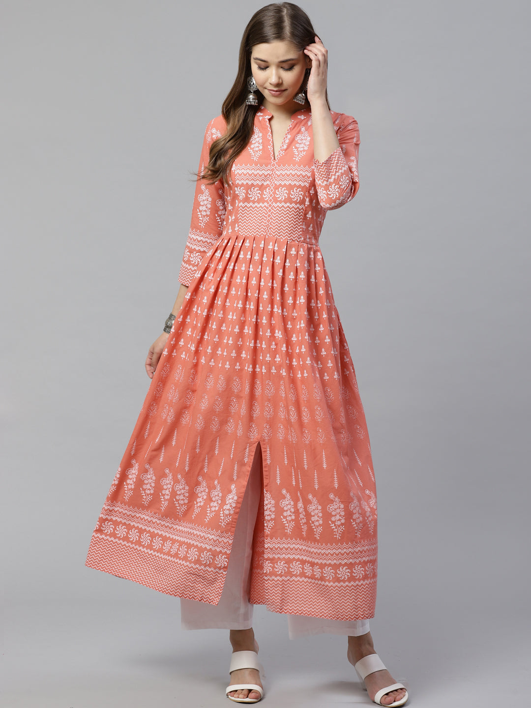 Divena Women's Pink Floral Print Cotton Kurta