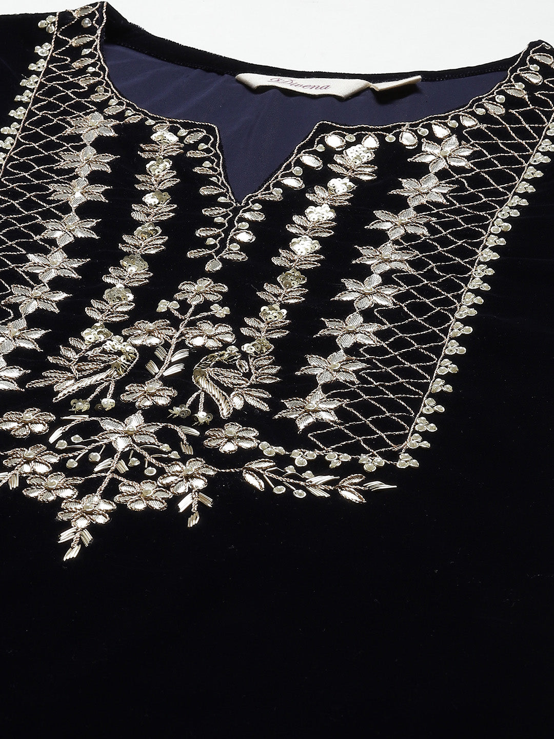 Divena Royal Navy Blue Velvet Zardozi work Embroidered Kurta Pant With Net Dupatta set