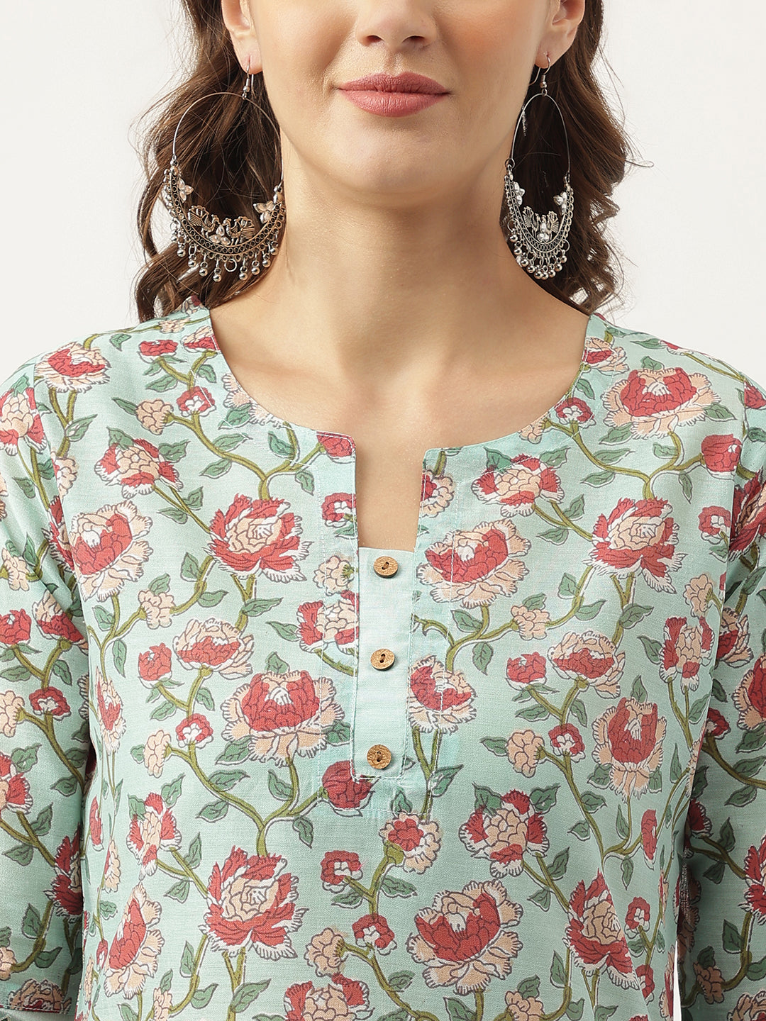 Divena Green Chanderi Floral Printed Kurta with Pant Set