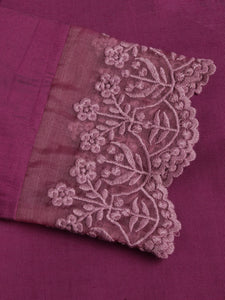 Divena Solid Purple Chanderi Embroidered Kurta with Inner Trouser Inner & Dupatta Set