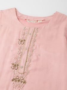 Divena Baby Pink Embroidered Chanderi  Kurta, Trouser With Dupatta