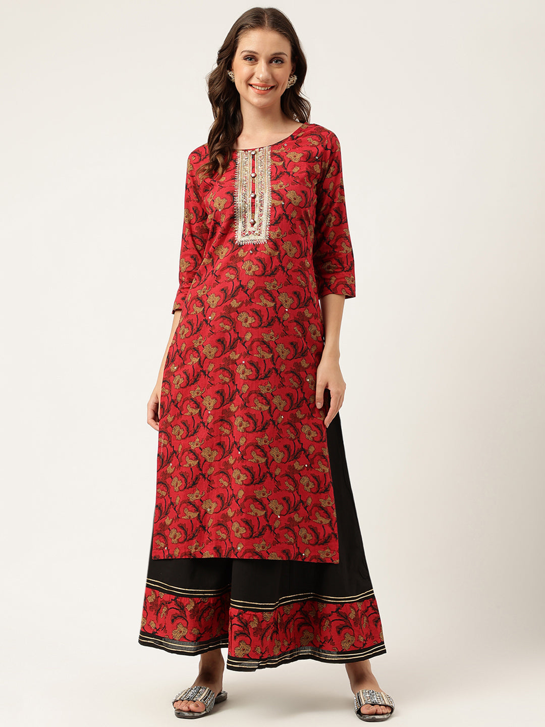 Floral Printed Cotton Kurta with Sharara Set — view 1