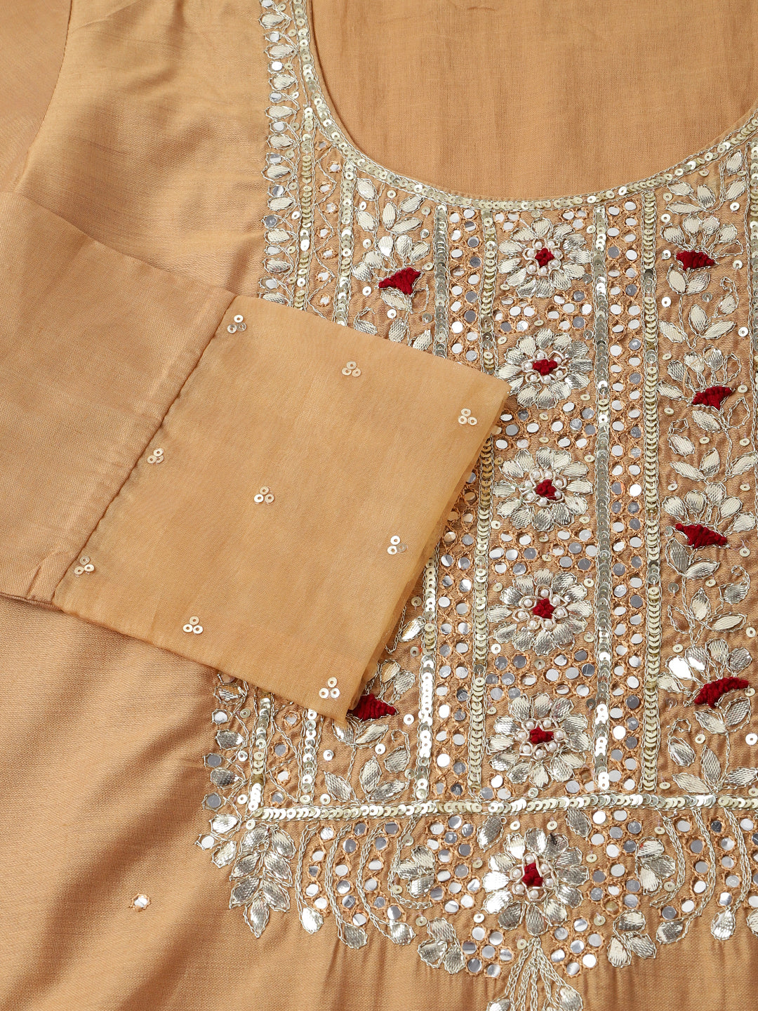 Divena Brown Embroidered Chanderi  Kurta, Trouser With Dupatta