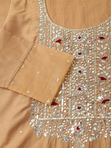 Divena Brown Embroidered Chanderi  Kurta, Trouser With Dupatta