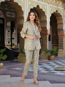 Divena Golden Brocade Printed Coat with Pant