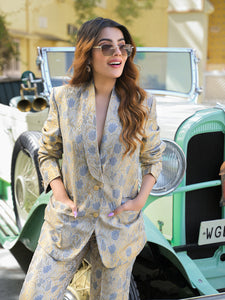 Divena Golden Brocade Printed Coat with Pant