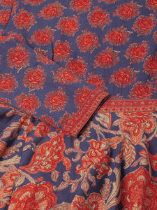 Divena Blue Maroon Floral Printed Cotton Ethnic Long Kurta for Women