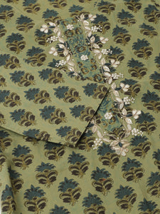 Divena Green Floral Print Cotton Embroidered Kurta set with Dupatta