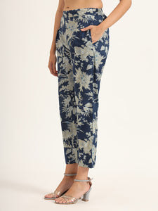 Divena Navy Floral Print Pure Cotton Straight Co-ord Set