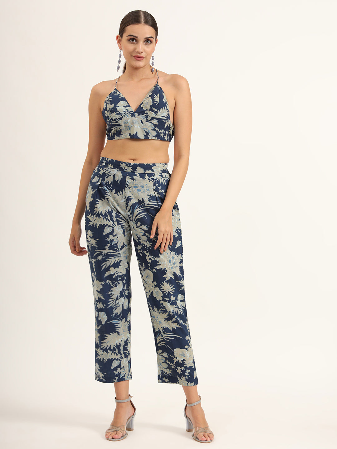 Divena Navy Floral Print Pure Cotton Straight Co-ord Set