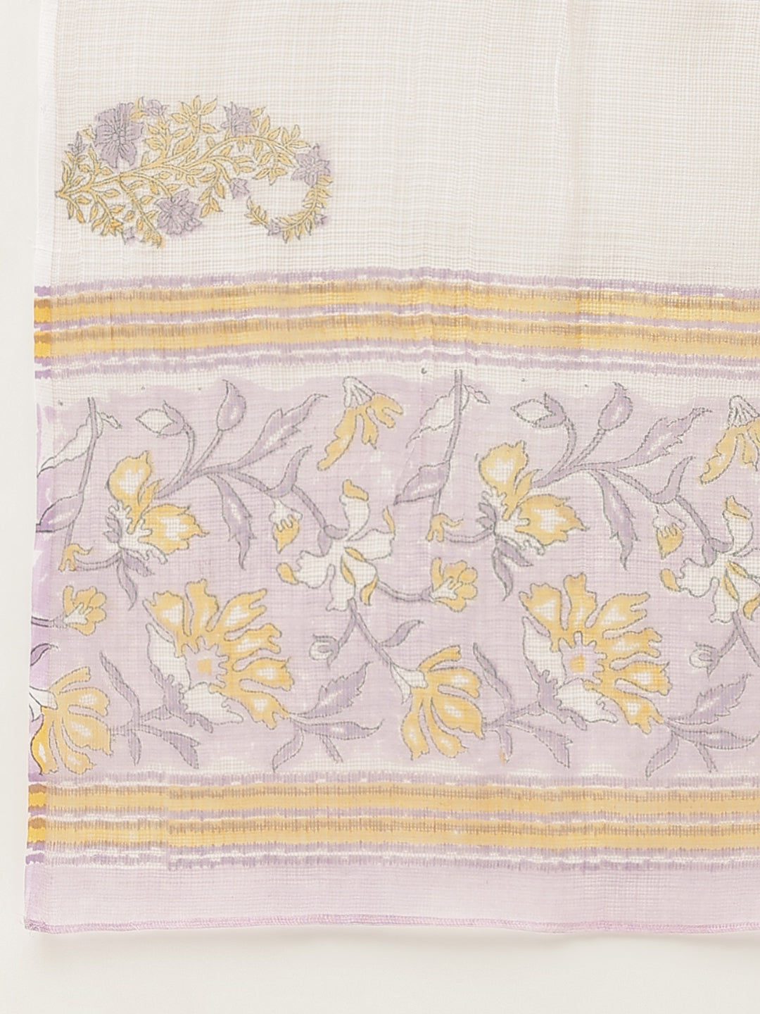 Divena Lavender Hand Block Printed Cotton Kurta, Trouser with Kota Doria Dupatta Set