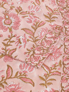 Divena Pink hand block Floral Printed Cotton Kurta, trousers with Dupatta Set