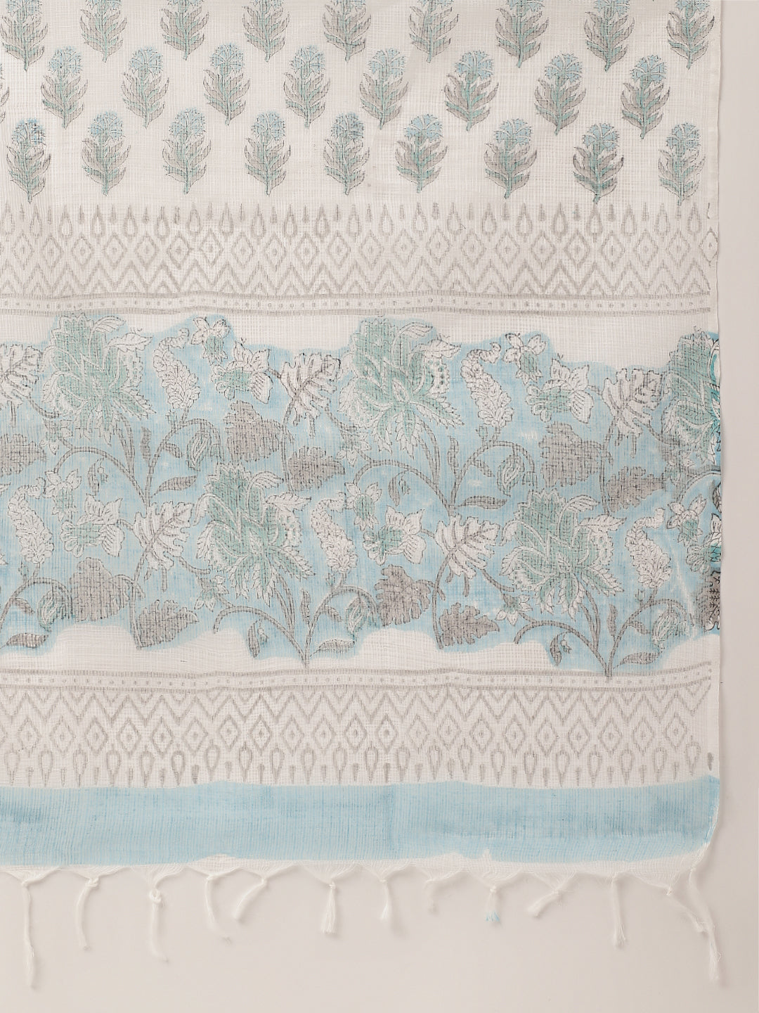 Divena Sky Blue Hand Block Floral Print Cotton Kurta, Trouser With Dupatta
