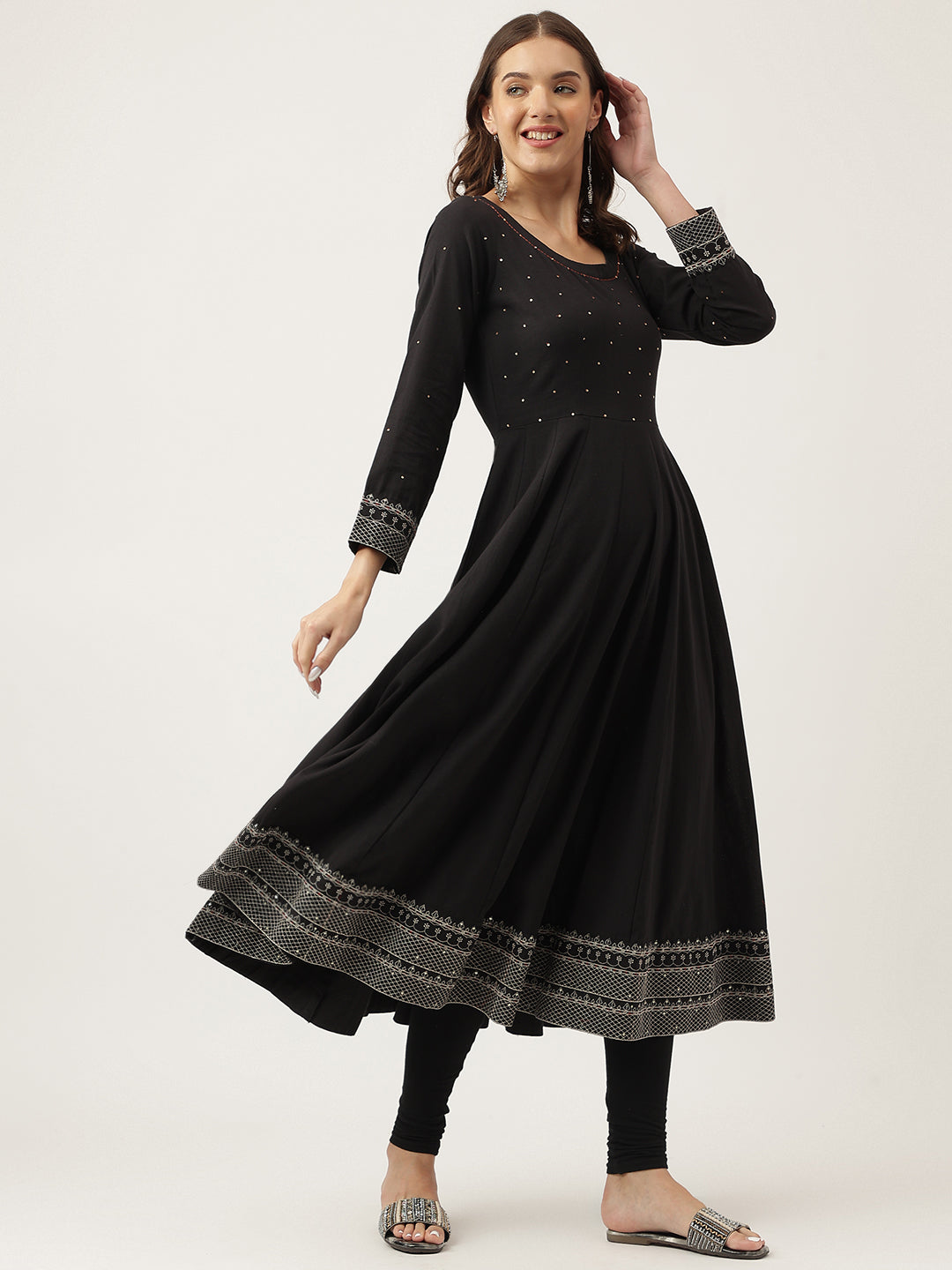 Divena Black Embroidered Cotton Anarkali Kurta