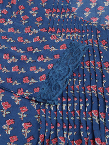 Divena Navy Blue Floral Printed Cotton Peplum Top