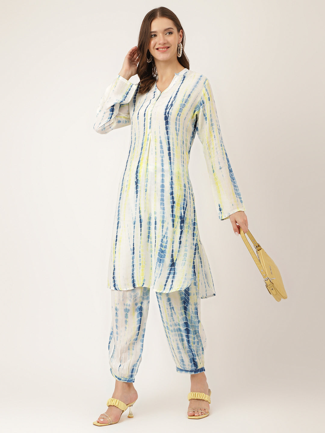 Divena Yellow Blue Tie Dye Muslin Co Ord Set