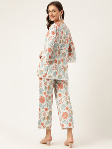 Divena Women Floral Printed Pure Cotton Tunic With Trousers