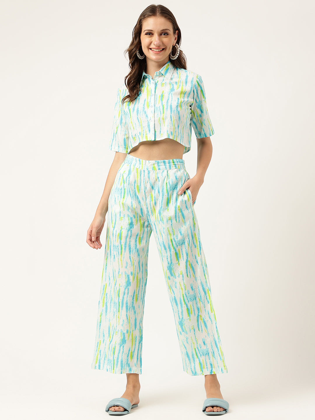 Women Tie And Dye Pure Cotton Shirt With Trousers — view 1