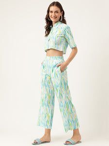 Divena Women Tie And Dye Pure Cotton Shirt With Trousers