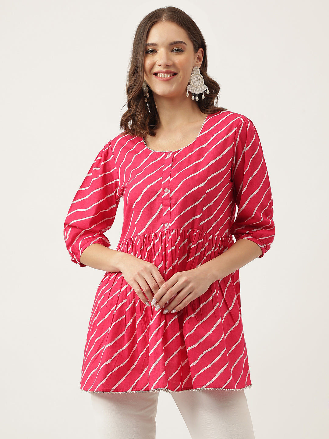 Peach Ethnic Motif Print Modal Chanderi Top — view 1