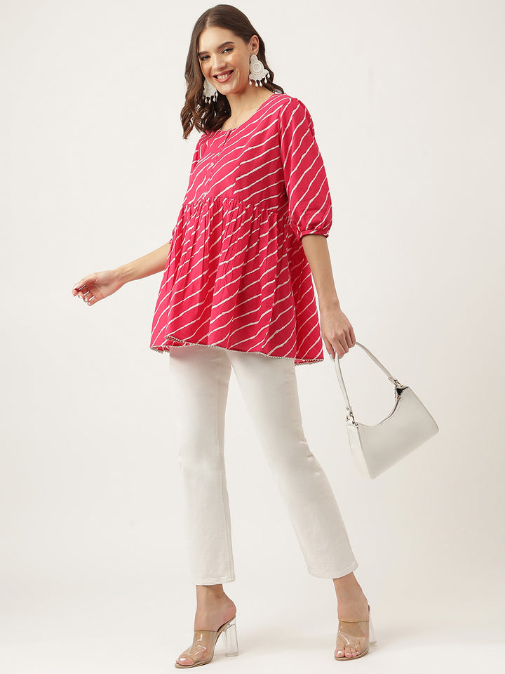 Divena Peach Ethnic Motif Print Modal Chanderi Top