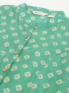 Divena See green Bandhani Printed Muslin Fold Sleeve top