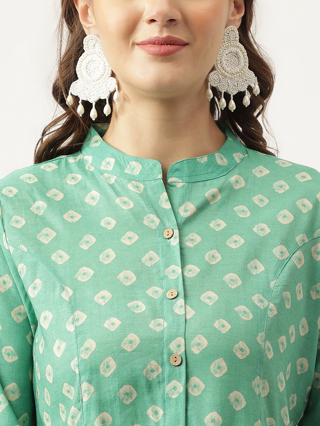 Divena See green Bandhani Printed Muslin Fold Sleeve top