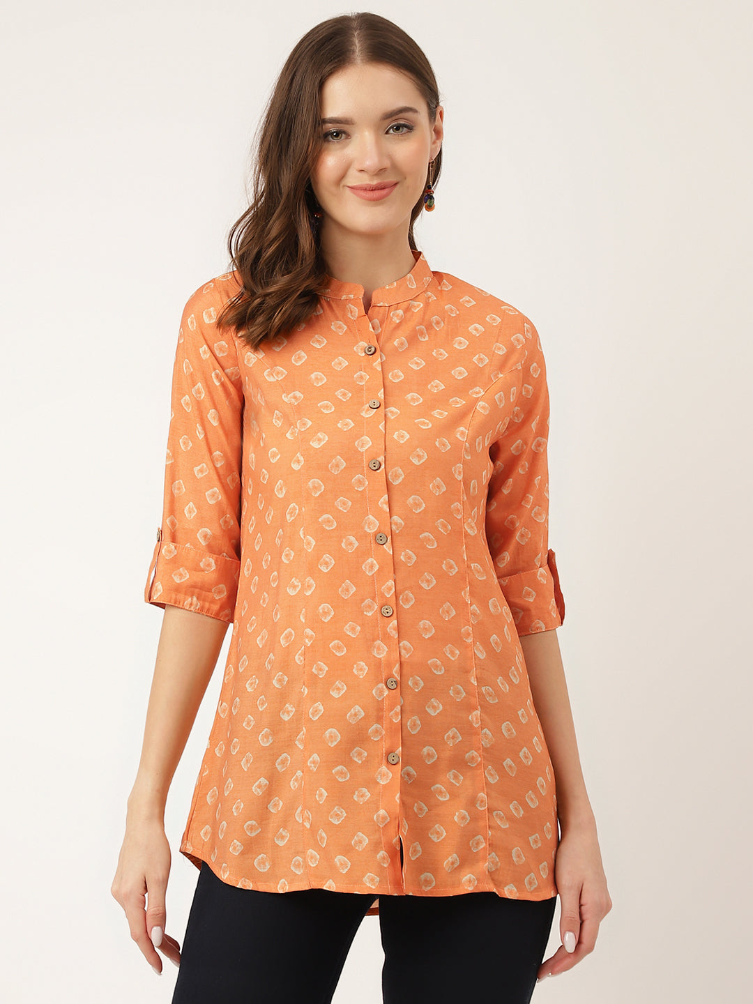 Mustard Printed Chanderi Silk Regular Top — view 1