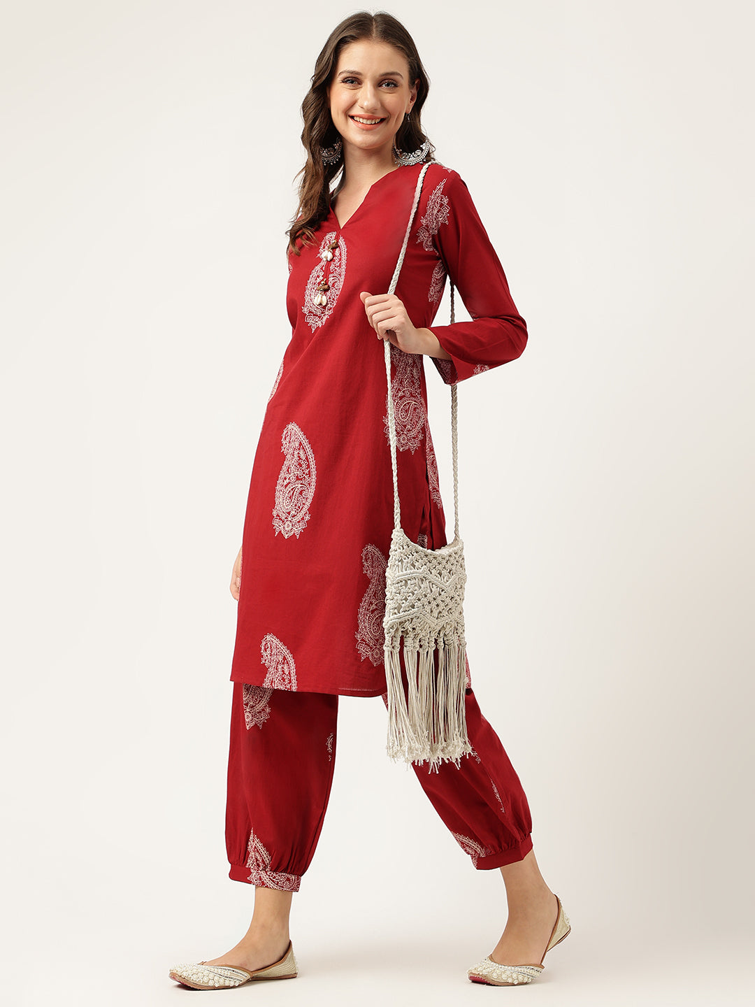 Maroon Paisley Print Cotton Co-ord Set — view 1